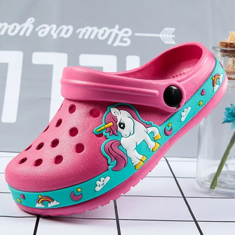 Children Shoes Baby Boys Slippers Cartoon Excavator Print Clogs Summer Breathable Soft Indoor Sports Boy Slippers