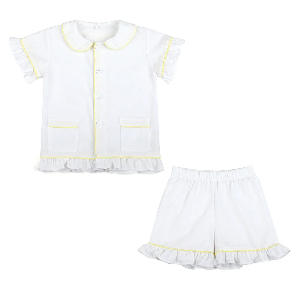 Ruffkids Summer Kids Pajamas Cotton Seersucker Sibling Matching Pjs Sleepwear Baby Clothes Loungewear Girls Boys Pyjamas Sets