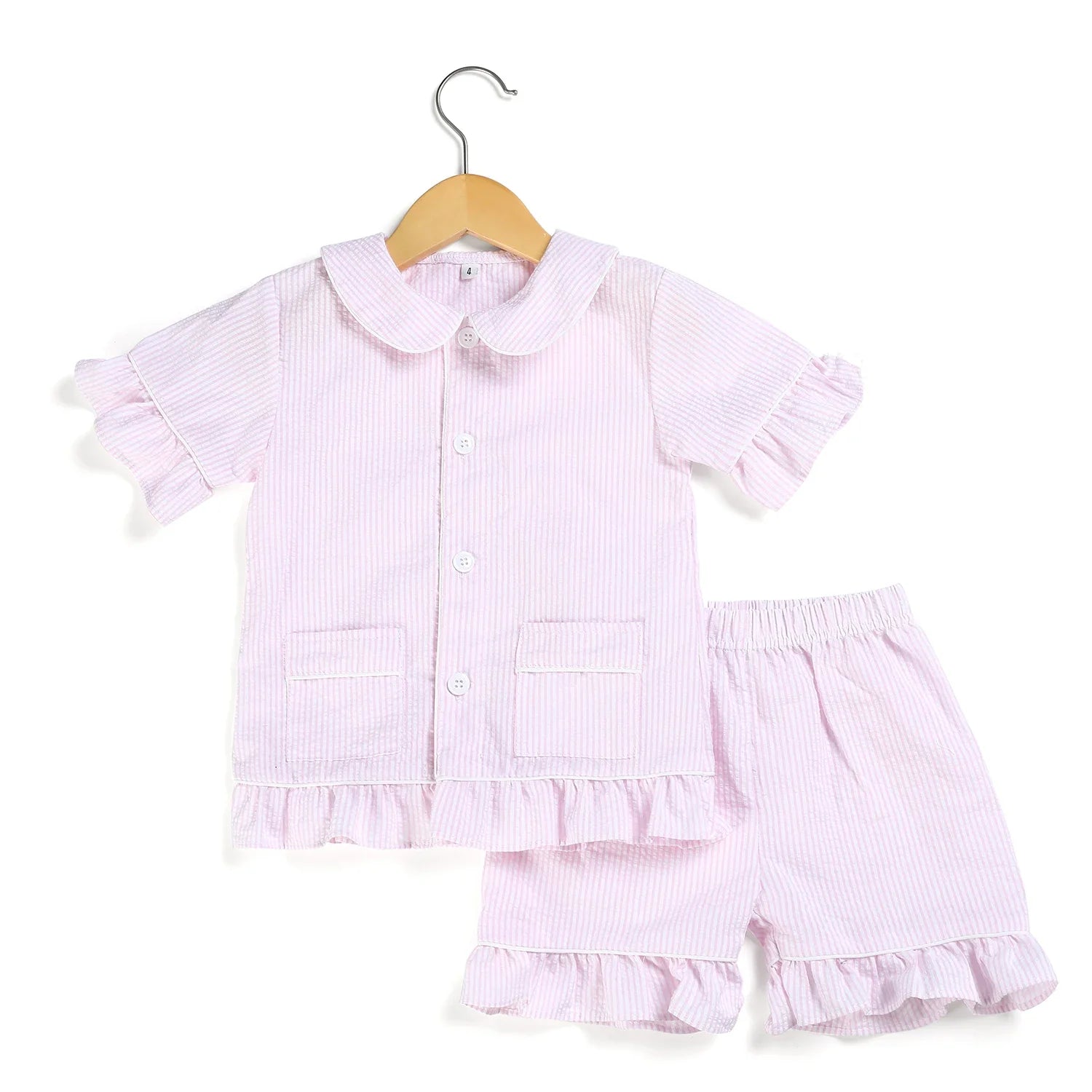 Ruffkids Summer Kids Pajamas Cotton Seersucker Sibling Matching Pjs Sleepwear Baby Clothes Loungewear Girls Boys Pyjamas Sets